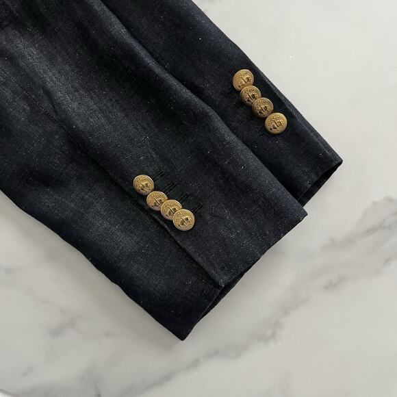 Brooks Brothers Linen Blazer Denim Blue Size 12 Preppy Nautical Logo Chic jacket - Picture 6 of 11